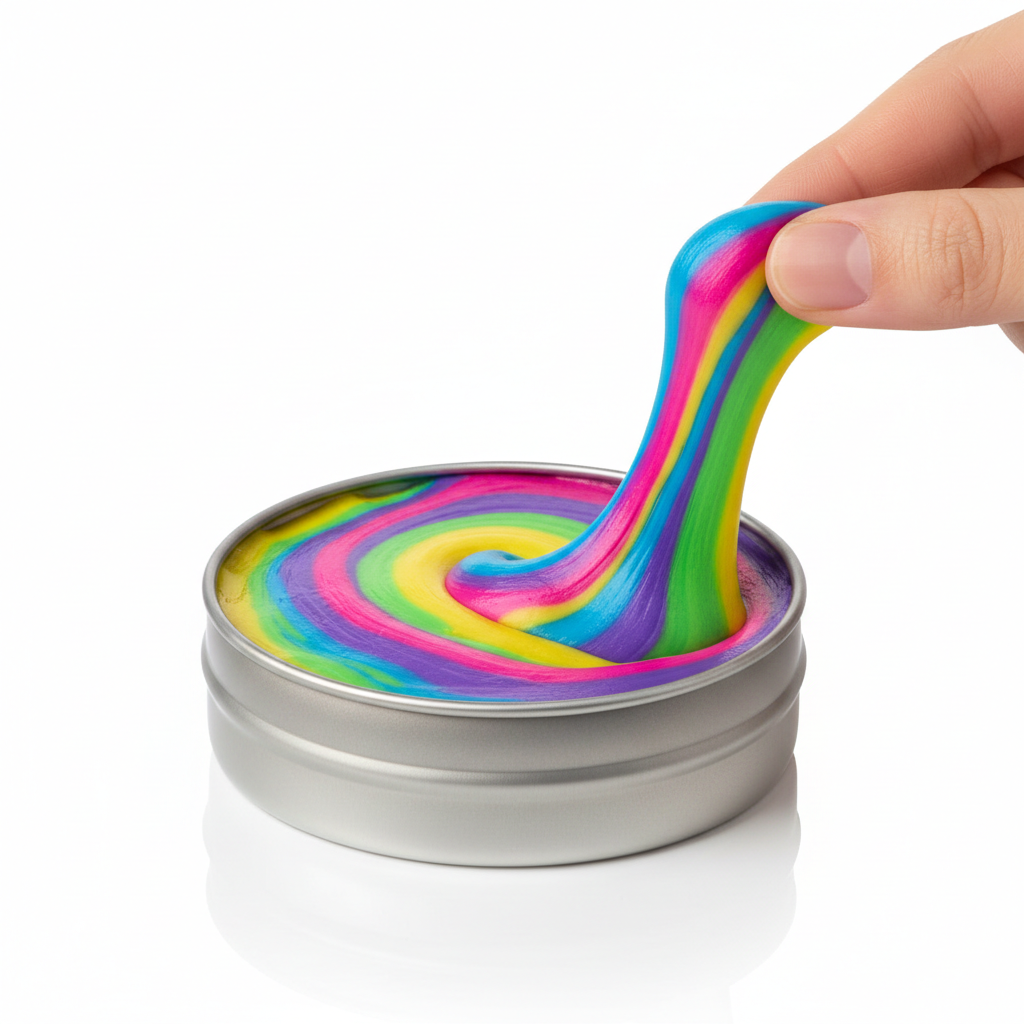 Colorful stress relief therapy putty in a tin